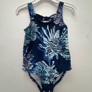 Carter's Navy and Aqua Fish Pattern One-Piece Swimsuit